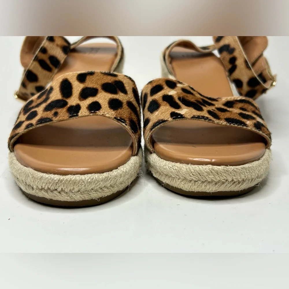 J.Crew Leopard Calf Hair Wedge Espadrille Open Toe Sandal Size 9